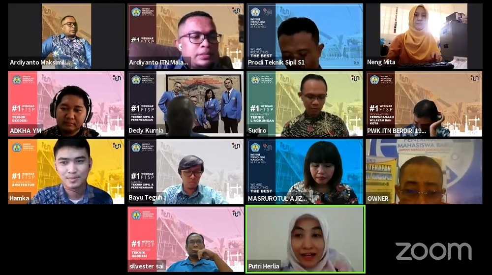 Webinar Open House FTSP ITN Malang via Zoom Meeting dan live Youtube ITN Malang Official, Rabu (15/07/2020). (Foto: Yanuar/humas)