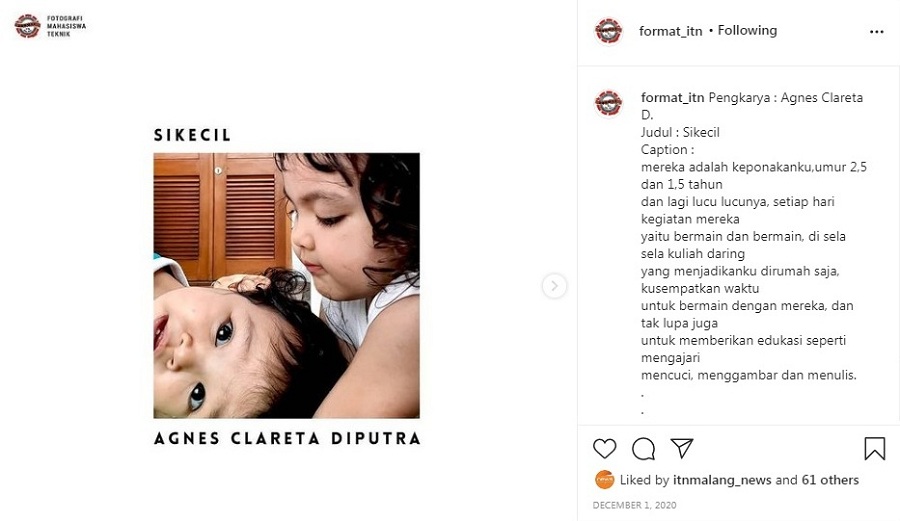 “Sikecil” karya Agnes Clareta D salah satu hasil karya anggota Format ITN Malang. (Foto: Tangkapan layar IG @format_itn)