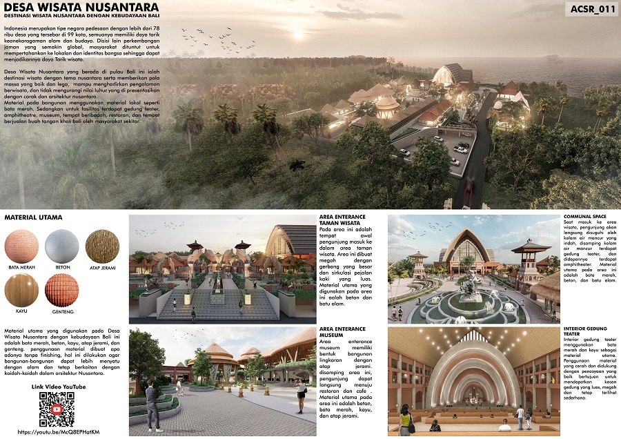 Desain Destinasi Desa Wisata Nusantara dengan Kebudayaan Bali karya mahasiswa Arsitektur ITN Malang menghadirkan pengalaman berwisata, yang dipresentasikan melalui corak dan arsitektur nusantara. (Foto: Istimewa)